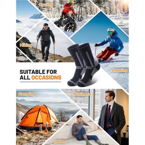 Wool Socks for Men 5 Pairs 10 to 13Thermal Warm Hiking Super Thick Crew - Picture 6 of 7